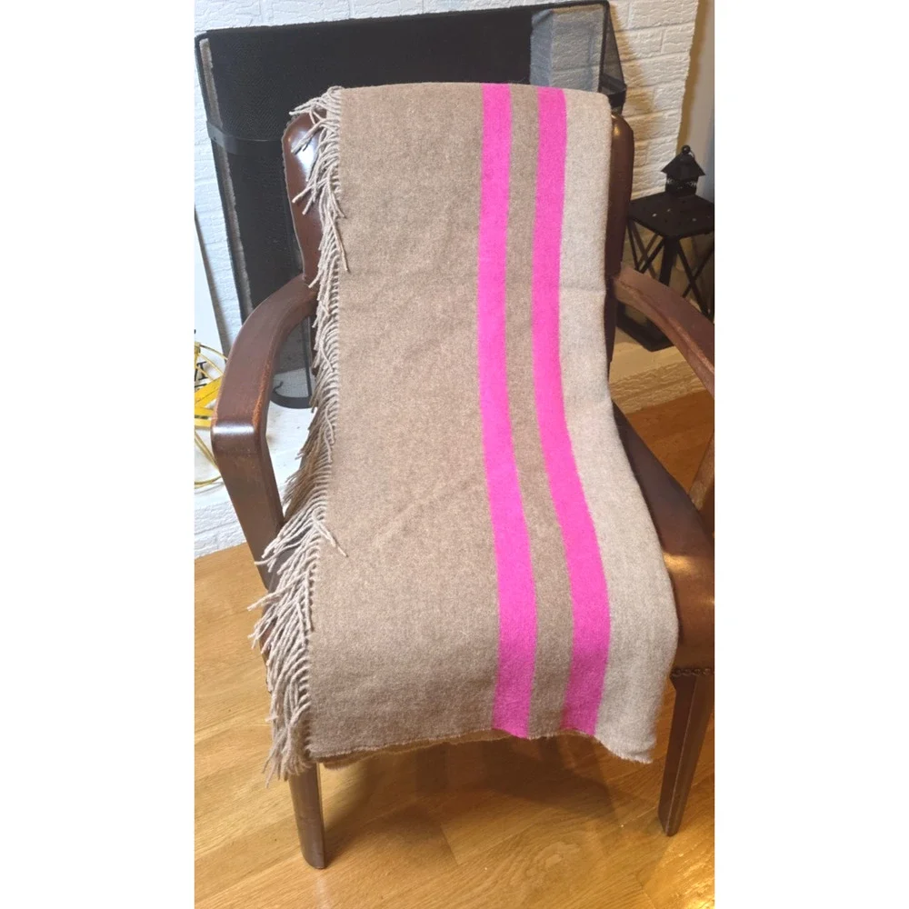 Alicia Adams Alpaca Throw Camel Hot Pink Stripe Fringe Equestrian Peru 51x63